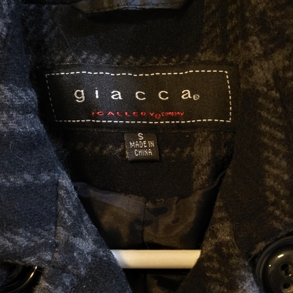 Giacca Plaid Black & Gray Wool Blend Military Style Peacoat - Picture 4 of 7